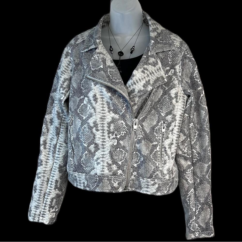 Thread & Supply Womens Snake Print Moto Jacket M Asymmetric Zip Vegan Leather